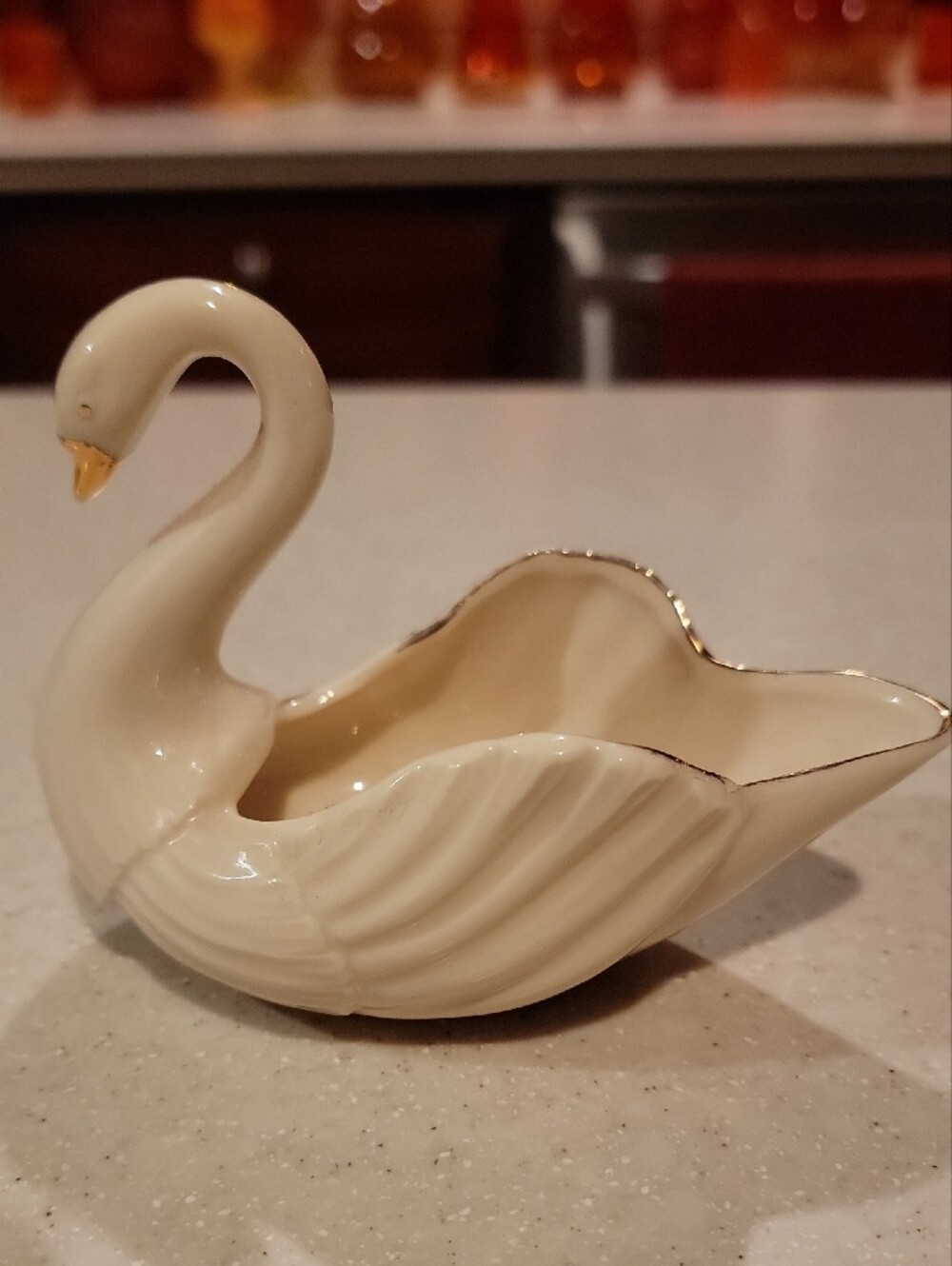 Cream Ceramic Swan Decorative Bowl with Gold Accent - Picture 2 of 4